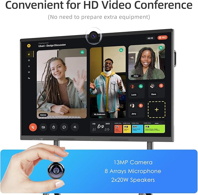 QIXZOCV 55" Smart Board, Interactive Whiteboard, 4K Electronic Board, UHD Touchscreen, Android 13, 8+128G, All in One Smartboard for Classroom Office Home (Wall Mount Included)