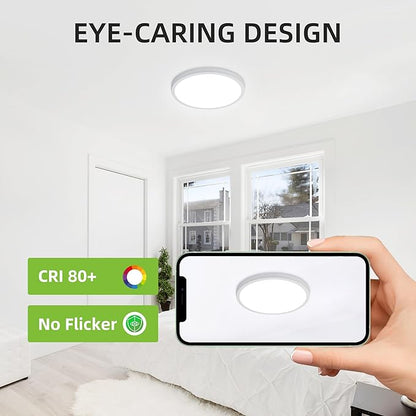 hykolity 2 Pack 12 Inch Selectable CCT LED Round Flat Panel Light, 24W 3000K/4000K/5000K, Edge-Lit Flush Mount Ceiling Light Fixture for Kitchen, Bedroom, Laundry and Closet Room，White