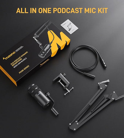 MAONO XLR Podcast Dynamic Microphone, Cardioid Studio Mic with Boom Arm for Vocal Recording,Streaming,Gaming, Voice Isolation Technology, Metal Mic, Works for Audio Interface, Mixer-PD100S