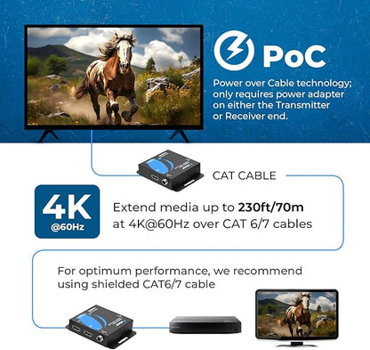 OREI 4K HDMI Extender Balun UltraHD 4K @ 60Hz 4:4:4 Over Single CAT6/7 Cable with HDR & IR Control-Ethernet Up to 165 ft- Power Over Cable (UHD-IPC165-K)