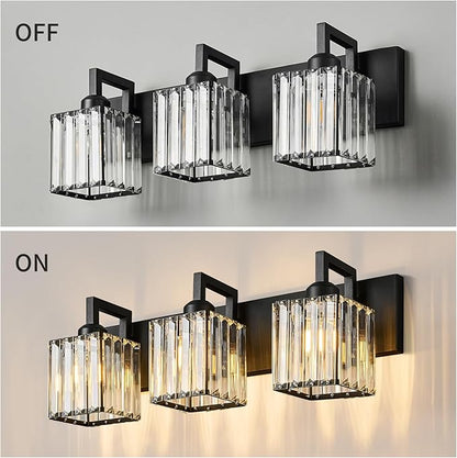 FDPBY Modern Bathroom Vanity Light 3-Lights Black Crystal Wall Lamp Bathroom Modern Crystal Vanity Lighting