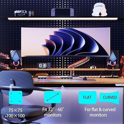 NB Gaming Monitor Arm or for 32 to 60 Inches Screen, Load up to 20 kg, VESA 75/100, RGB-Light, Heavy Duty, Multi Angle Adjustable, Premium Aluminum, Red