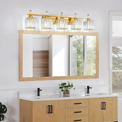 FDPBY Vanity Lights 5-Light Modern Crystal Vanity Light Gold Bathroom Light Fixtures Over Mirror Crystal Bathroom Vanity Lighting Fixtures