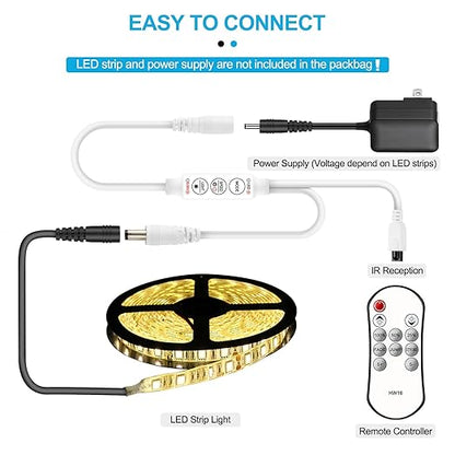 Mini IR Remote Controller for Single Color LED Strip Lights,11-Key Wireless Dimmer with Dynamic Effect Mode, Ideal for 3528/5050/ LED Tape,Dimming for Room, Home, Cabinet, DIY