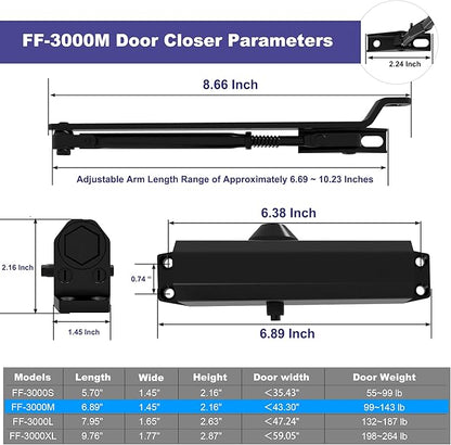 Jayseon Automatic Door Closers Commercial Door Closer for Home, Hydraulic Auto Closers Silent for Residential or Light Commercial, Aluminum Black