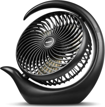 Viniper 8.7 inch Portable Rechargeable Fan, Small Table Fan : 180 Rotation and 3 Speeds Strong Wind Quiet Desk Fan, Long Working Hours for Home Outdoor (Black, Light Black Blade)