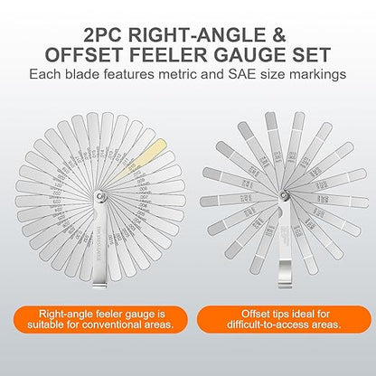 Tokyzexi 2Pcs Stainless Steel Feeler Gauge Set,32 Straight Blades Feeler Gauge&16 Pieces Angled Feeler Gauge Set, Measure Gap and Thickness for Guitar, Spark Plug, Valves Piston Measure Filler Gauge