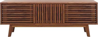 SAFAVIEH ESMA TV Stand for up to 65" Flatscreen – Walnut Brown, Sliding Doors with Interior Storage, Entertainment Media Console (MED9640A)