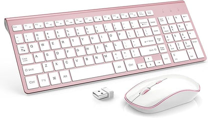 J JOYACCESS Wireless Keyboard Mouse Combo,Typewriter Keyboard Wireless, Portable Pink Keyboard for Computer/Laptop/Windows/Mac-Pink