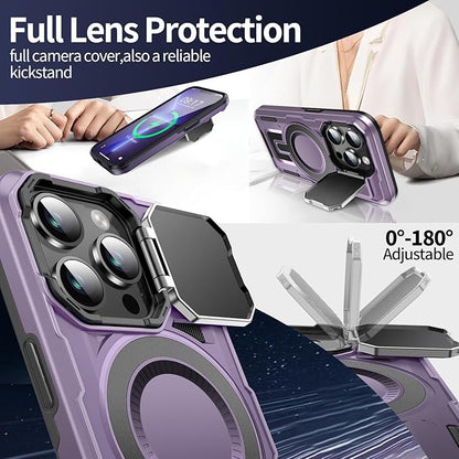 Camera Stand Case for iPhone 13 Pro Max, [Compatible with Mag Safe] [Lens Cover] 2024 Version Military Grade Protective Soft Case for iPhone 13 Pro Max 6.7 inch Men Women, Purple