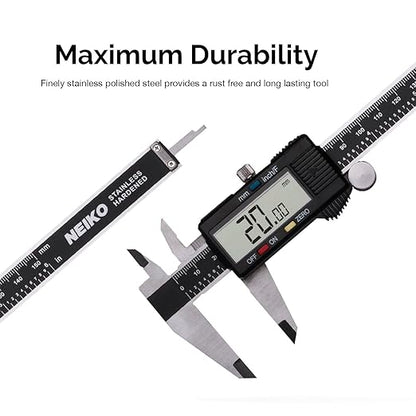 NEIKO 01408A 8” Electronic Digital Caliper Extra Large Display | 0-8 Inches | Inch/Fractions/Millimeter Conversion | Polished Stainless Steel