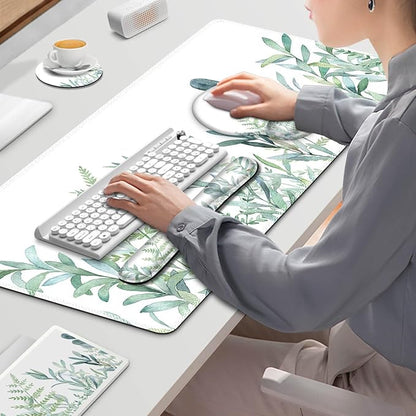 ToLuLu Desk Mat, XXL Large Mouse Pad Wrist Support Set，4 in1 Gaming Mousepad Desk Pad+ Ergonomic Mouse Pad with Wrist Rest + Keyboard Wrist Rest+Coaster for Home Office Computer Table, Green Grass
