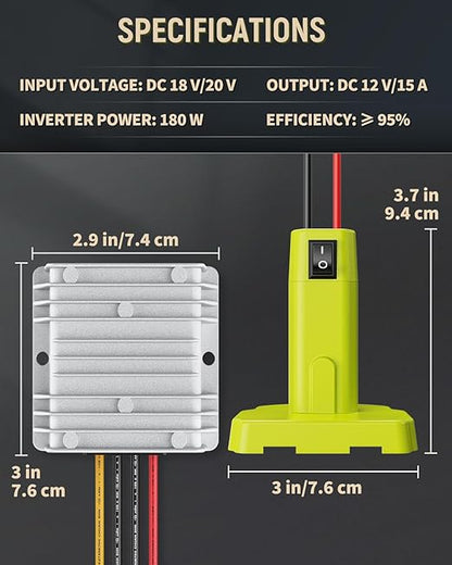 Vibit 18 V to 12 V Step-Down Converter for Ryobi 18 V Battery, DC Power Adapter, Voltage Reducer Transformer 180 W Buck Converter Regulator for Golf Cart RC Car Truck Light & DIY
