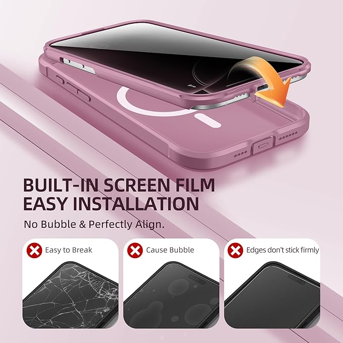BERFY Magnetic for iPhone 16 Pro Case, Compatible with MagSafe, Built-in Privacy Screen Protector and Upgraded Camera Protection, Anti-Spy Full Body Shockproof Phone Case for 16 Pro 6.3",Palevioletred