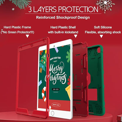 Rantice iPad 9th Generation Case, iPad 8th Generation Case, iPad 7th Generation Case, Hybrid Shockproof Rugged Drop Protection Cover with Kickstand for iPad 10.2'' （DarkGreen+Red
