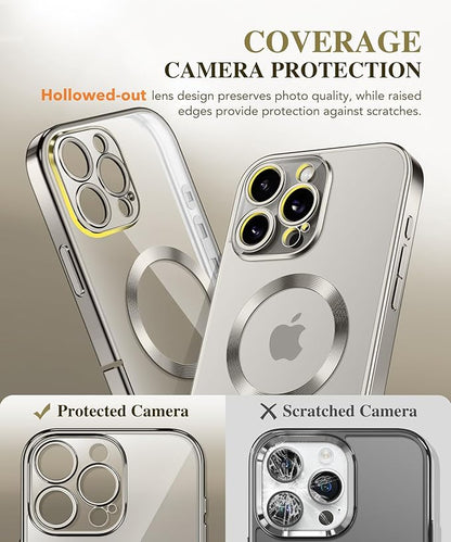 BERFY Magnetic for iPhone 16 Pro Case, Compatible with Magsafe, Built-in 9H Tempered Glass Screen Protector & Upgraded Camera Protection, Full-Body Plating Shockproof Phone Case for 16 Pro 6.3", Grey