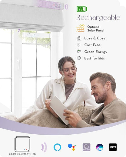 Graywind Smart Roman Shades 20% Blackout Compatible with Alexa Google Rechargeable Motorized Window Blinds Remote Control View Visible Plain Fold, Custom Size (Semi-Sheer Grey)