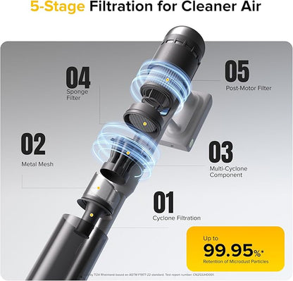 roborock H60 Pro Cordless Stick Vacuum Cleaner, 170AW Suction Power, 80-Min Runtime, 90° Bendable Tube, Dust-Detecting LED, Anti-Tangle Vacuum Cleaner for Home, Carpets, Hard Floors & Pet Hair