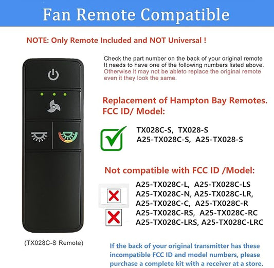 TX028C-S Ceiling Fan Remote Control Replacement for Hampton Bay Home Decorators Collection, 3-Speed Light Dimmer and Color-Changing, 4 Dip Switches Replacement for A25-TX028C-S (Remote Only)