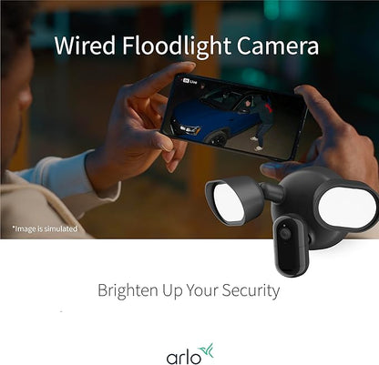 Arlo Wired Floodlight Camera, Home Security Camera with 2K Video and HDR, 2000 Lumens, Integrated Siren, Weather-Resistant, Color Night Vision, 160º Field of View, 2-Way Audio, Black (2025)