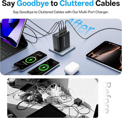 2 Pack USB C Charger Block with 4 USB Cables 120W GaN Type C Charger Fast Charging Block 6 Port Foldable for iPhone 17/16 Series, Pixel, iPad, Samsung Galaxy Series (Black)