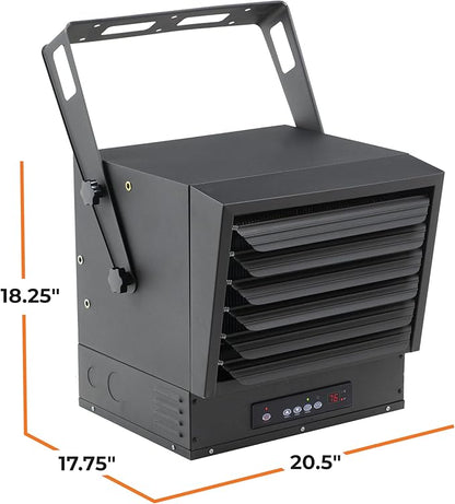Comfort Zone 10,000W Hard-Wired Garage Heater – Industrial & Commercial Ceiling Mount, 240V Fan-Forced Heater with Remote, Digital Thermostat, Timer, 2 Heat Settings, Overheat Protection, Black