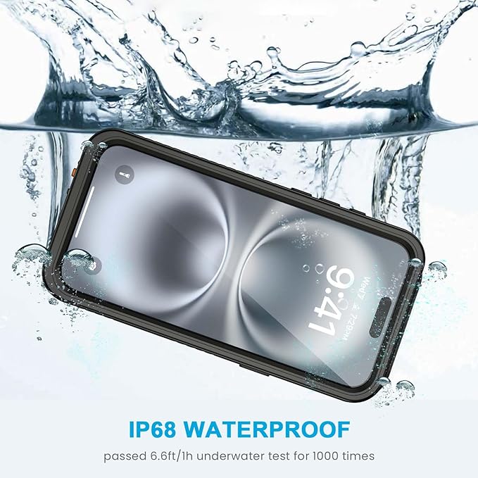 Lanhiem for iPhone 16 Plus Case, IP68 Waterproof Dustproof Shockproof Cases with Built-in Screen Protector, 360 Full Body Heavy Duty Rugged Phone Cover for iPhone 16 Plus - 6.7 inch (Black/Clear)