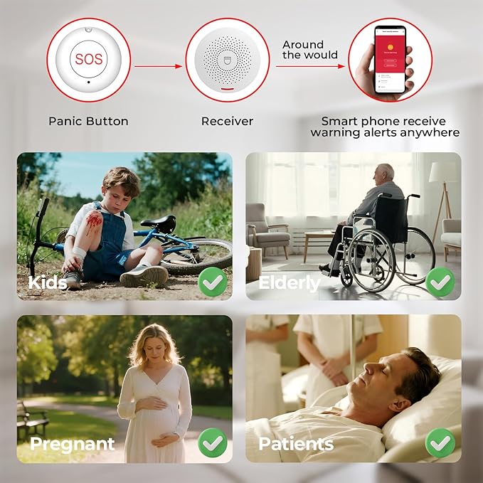 Hapippofa Caregiver Pager Elderly Alert Call Button Life Alert Systems for Seniors no Monthly Fee for Elderly/Patient/Disabled at Home/Hospital/Clinic