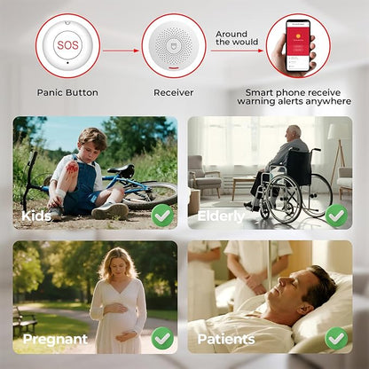 Hapippofa Caregiver Pager Elderly Alert Call Button Life Alert Systems for Seniors no Monthly Fee for Elderly/Patient/Disabled at Home/Hospital/Clinic