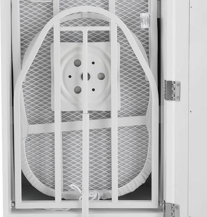 Wall Mounted Ironing Board Cabinet with Storage and Miror Door, 180° Swivel Ironing Boards with Garment Hooks, Foldable Ironing Storage Station for Home, Laundry Room, White