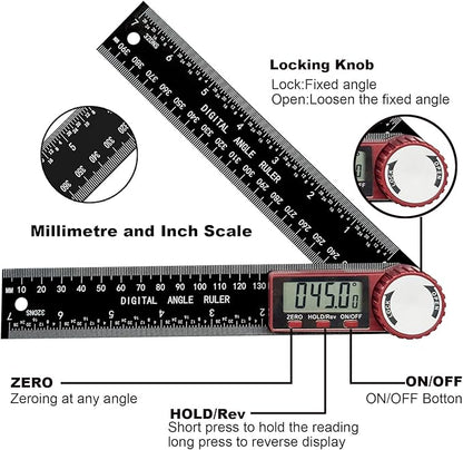 NORTOOLS Digital Angle Finder, 7 inch /200mm T-Bevel Protractor Ruler,Horizontal Vertical Bubble levels with Large LED Screen, 0-360° Measuring Tool,Suitable for Woodworking/Construction/DIY ﻿