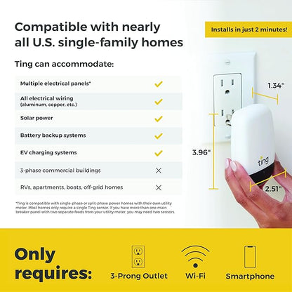 Ting Fire Electrical Fire Prevention Sensor & Service - Residential Use Only - 12 Months of Required Service Included - Home Fire Safety