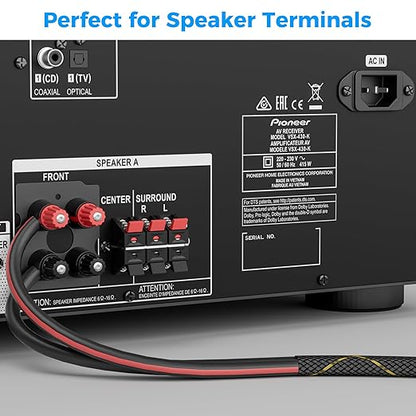 14/2 Speaker Wire 100 Feet, 14AWG Gauge Speaker Cable, Direct Burial, Durable Nylon Braided, in Wall, 2 Conductors, OFC Oxygen-Free Copper, for Car Audio Stereos, Home Theater, Surround Sound, Radio