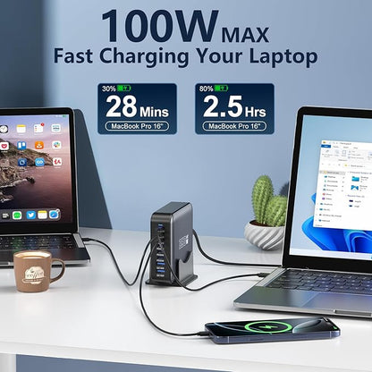 350W USB Fast Charging Station, 8 Port USB C Multi Port Charger Block with PD 100W Fast Charging Station for Multiple Devices, USB Charger Block Compatible iPhone, Android Cell Phone, Tablet, iPad