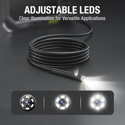 Dual Lens Endoscope with 5" Monitor, Teslong NTS500 Industrial Waterproof Borescope Inspection Camera with 0.21in Front & Side-View Double Lens with 9.8FT Probe, 5-Inch IPS LCD Screen & Case