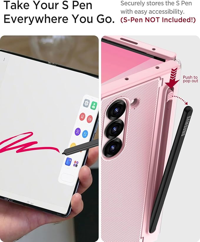 Miimall for Samsung Galaxy Z Fold 6 Case with S Pen Holder Slot [Military Grade Drop][Built-in Privacy Screen & Invisible Kickstand] Slim Thin Protective Phone Case for Galaxy Z Fold 6 5G Cover Pink