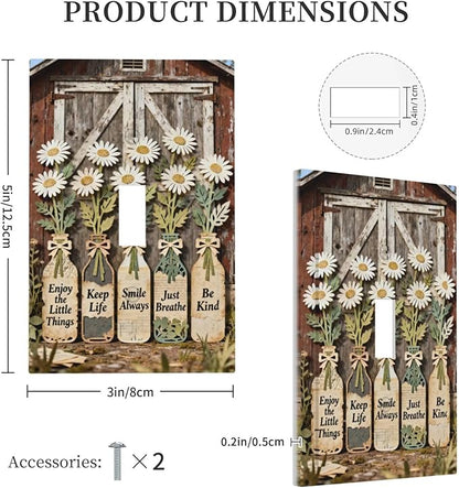 Bvtewkhz Rustic Daisy Barn Door Flowers 1 Gang Single Toggle Decorative Light Switch Covers Electrical Faceplate Switch Plates for Bathroom Kitchen Home