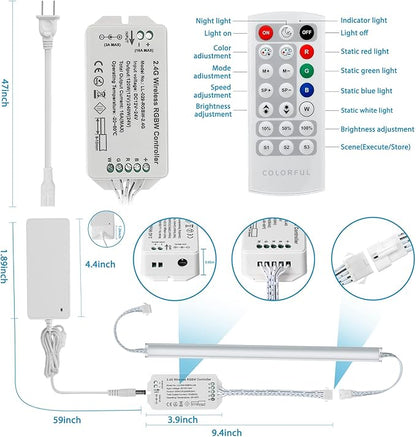 Litever Under Cabinet LED Lighting Kit. RGB Color & Bright Warm White Light. Slim Linkable LED Light Bars with Power Adapter, Controller, Extension Cords. Max 24W. Dimmable. Plug in. RGB + 3000K.