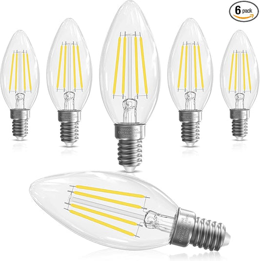 GvvooHome Candelabra Light Bulbs 40 watt Equivalent, E12 LED Bulb Dimmable Chandelier Bulb, 5000K Daylight B10 Candle Light Bulb, 90+CRI, 400LM, Cear Glass, 6 Pack
