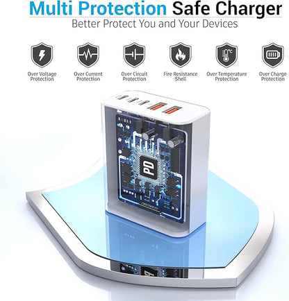 USB C Charger Block, 60W 5 Ports USBC Wall Charger Plug Fast Charging, iPhone Charger QC Multiport PD Adapter Chargers, Type C Box Brick Cube for iPhone 17 16 15 14 13 12 Pro Max,Samsung (White 1Pack)
