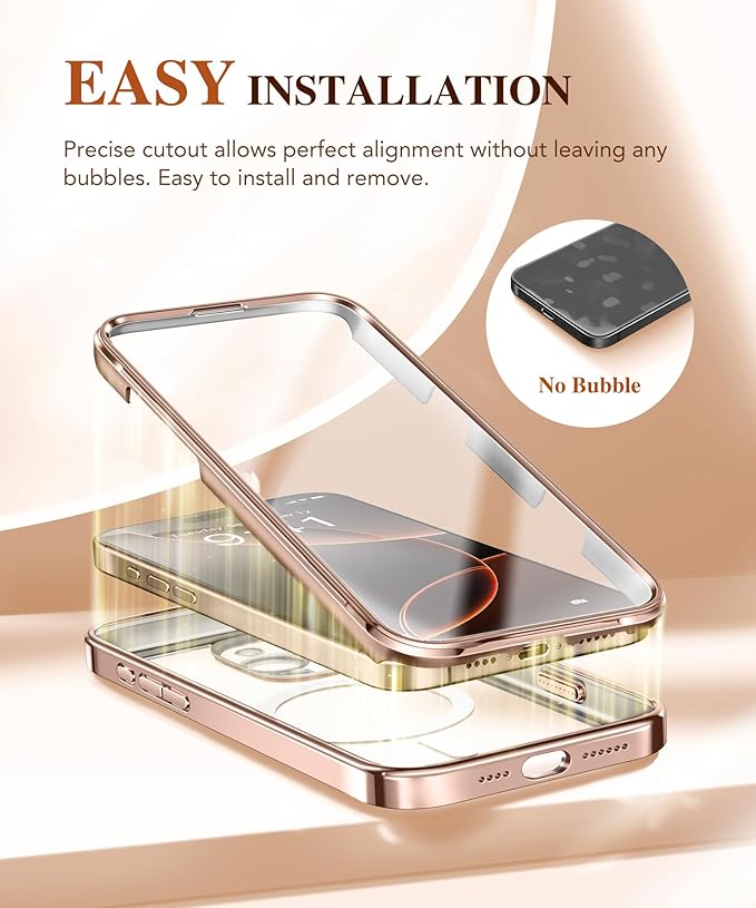 BERFY Magnetic for iPhone 16 Pro Case, Compatible with Magsafe, Built-in 9H Tempered Glass Screen Protector & Upgraded Camera Protection, Full-Body Plating Phone Case for 16 Pro 6.3", Desert Gold