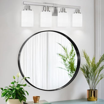 DIKAIDA Bathroom Vanity Light, 4-Light Nickel Modern Bathroom Light Fixtures with Milky White Glass Shade, Wall Lights,Bath Vintage Wall Mounted Lamps for Mirror Bedroom Living Room Hallway Cabinet