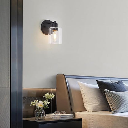 SOPEAS Wall Sconces for Bathroom, Modern Vanity Light Fixtures, Black Wall Mount Lighting Lanterns, Farmhouse Wall Lights with Clear Glass Shade for Bedroom Living Room Mirror Hallway Kitchen（2PACK）