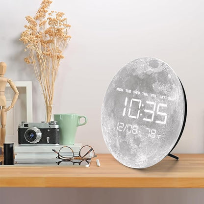 HOMLOVE Digital Wall Clock with Large LED Display, Moon Modern Electric Wall Clock [Plug-in] for All Room, Home, Office, (Moon, 12.59 INCH)