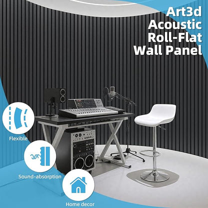 Art3d 2-Pack Acoustic Wood Slat Wall Panel with Roll-Flat Design - 95.3 x 23.8 Inch Sound Absorbing Panels for Living Room Columns Corridor Curved Wall Decor, Blackwood