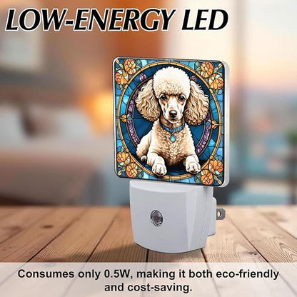 PODMemory Poodle Stained Glass Night Lights Plug into Wall for Room, Poodle Night Light LED for Bedroom