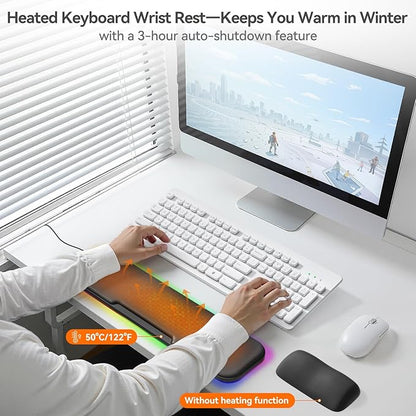 KONDOUND 2-in-1 Heated Wrist Rest Set, Ergonomic Memory Wrist Pad with RGB Lights and Non-Slip Base, Keyboard Mouse Wrist Rest for Computer Laptop Office Work and PC Gaming
