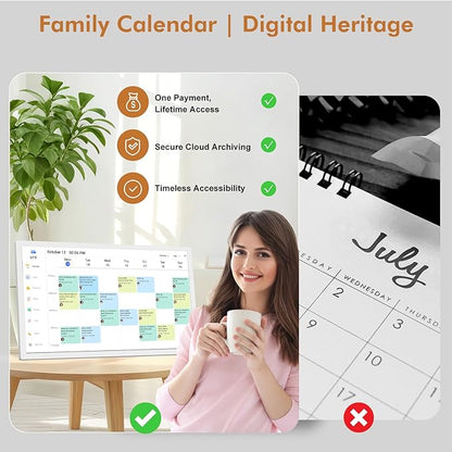 24" Smart Calendar Digital Chore-Chart-for-Planner - Touchscreen Display Electronic Calendar for Family Schedules, 32GB, Auto-Sync Google iCloud Outlook Calendars, Wall Mounted Household Organization