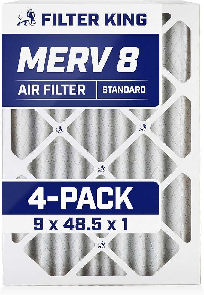 Filter King 9x48.5x1 Air Filter | 4-PACK | MERV 8 HVAC Pleated A/C Furnace Filters | MADE IN USA | Actual Size: 9 x 48.5 x .75"