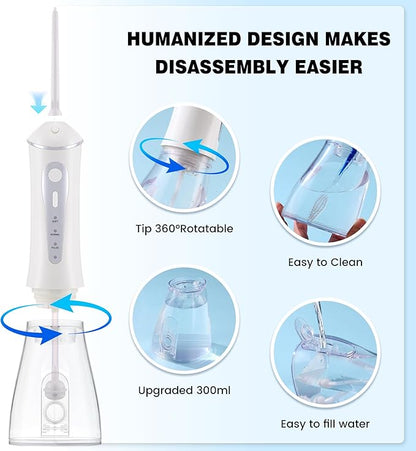 ZUAMEGURechargeable Water Flosser for Teeth Cleaning - Designed for Teeth, Portable Oral Irrigator, IPX7 Waterproof, Includes 5 Professional Tips - Ideal for Daily Oral Care and Family Travel Use